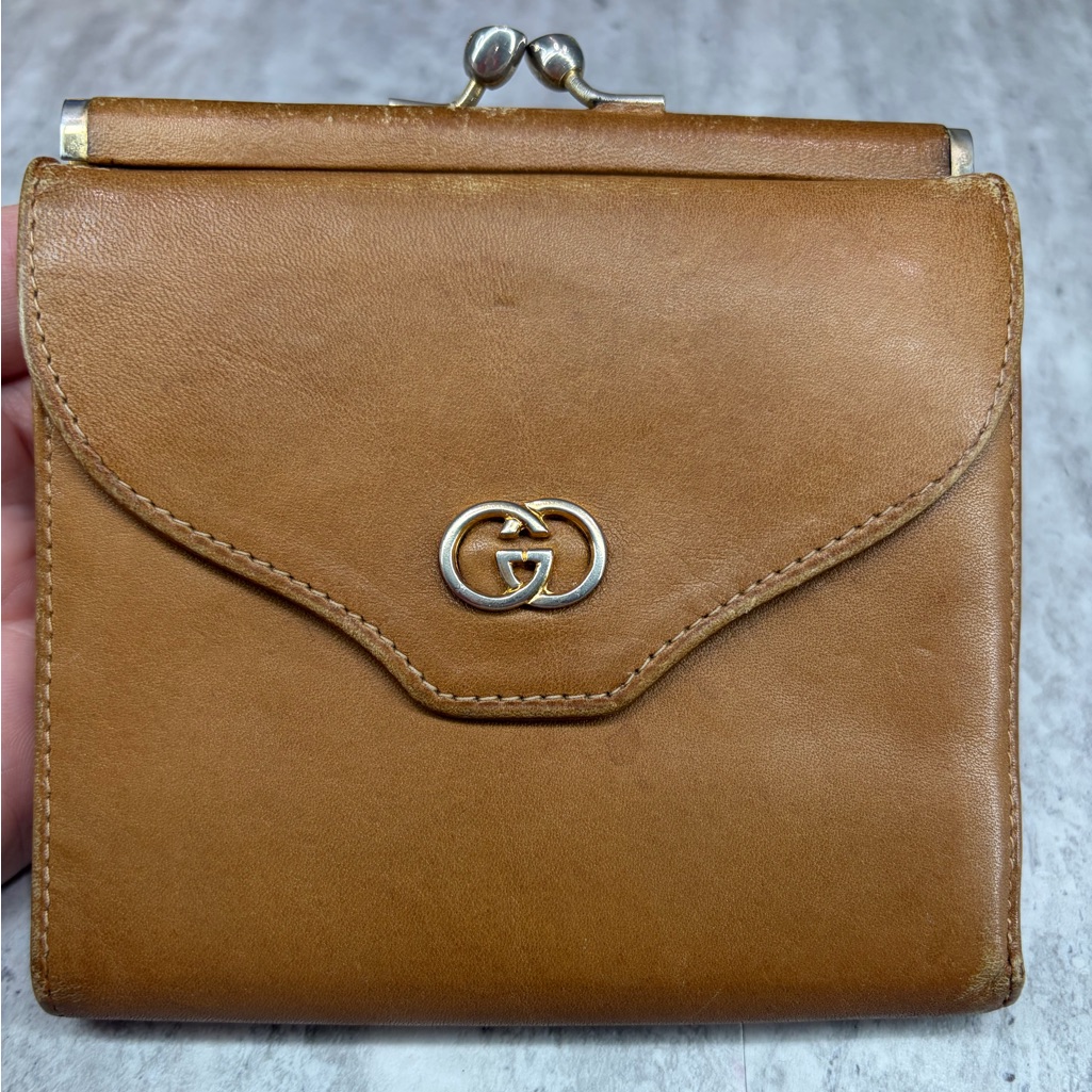 Vintage Kisslock Gucci Camel Tan Leather Wallet